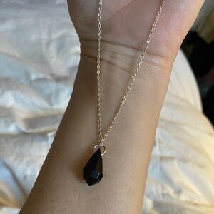 Artisan Black Teardrop Pendulum Pendant Necklace
